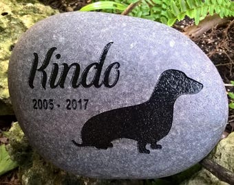 DACHSHUND Memorial Stone | Dog Engraved Stone with your choice of silhouette, font & layout | © Rock Carving Designs