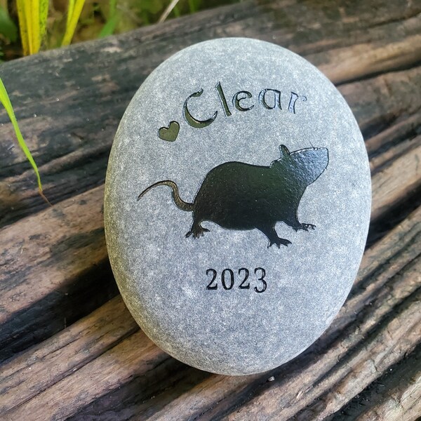 RAT Memorial Stone | Custom Engraved Stone with your choice of silhouette, font & layout | © Rock Carving Designs