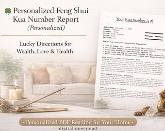 Feng Shui Kua Number Report (Personalized) | Lucky Directions for Wealth, Love & Health | Custom Home Energy PDF
