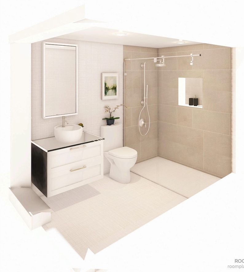 Bathroom/ Powder Room Interior Design Service, (rendering + Mood Board ...