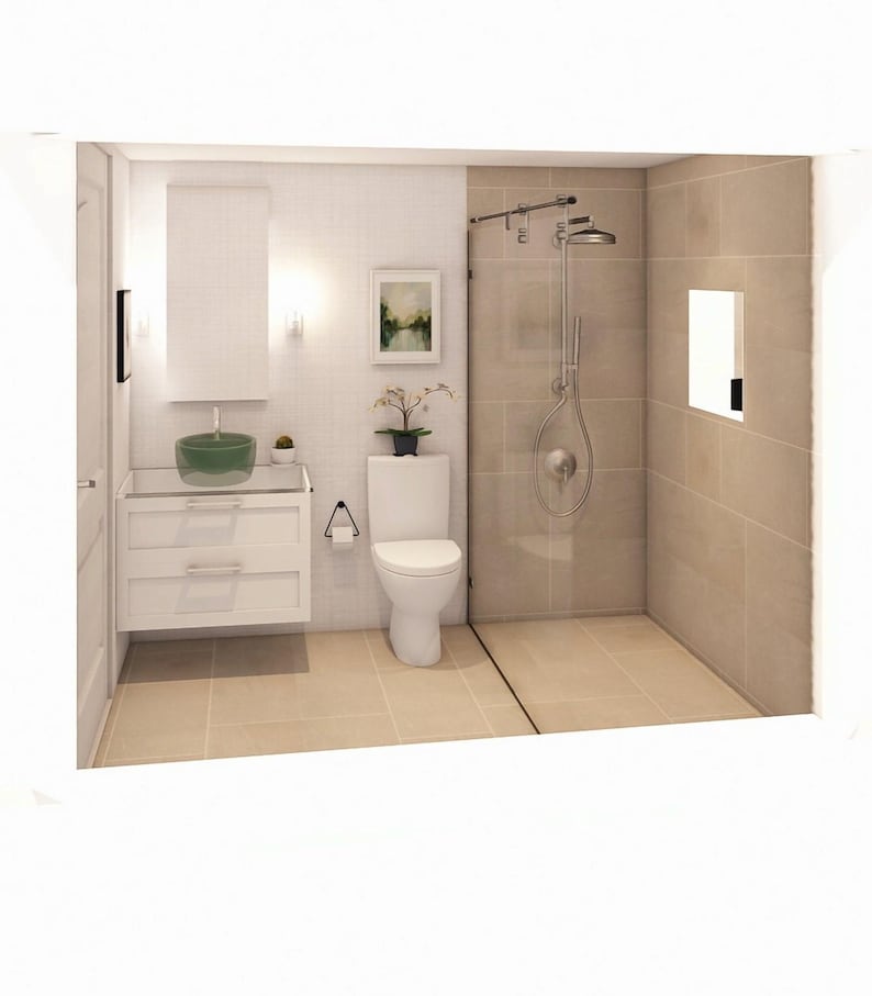 Bathroom/ Powder Room Interior Design Service, (rendering + Mood Board ...
