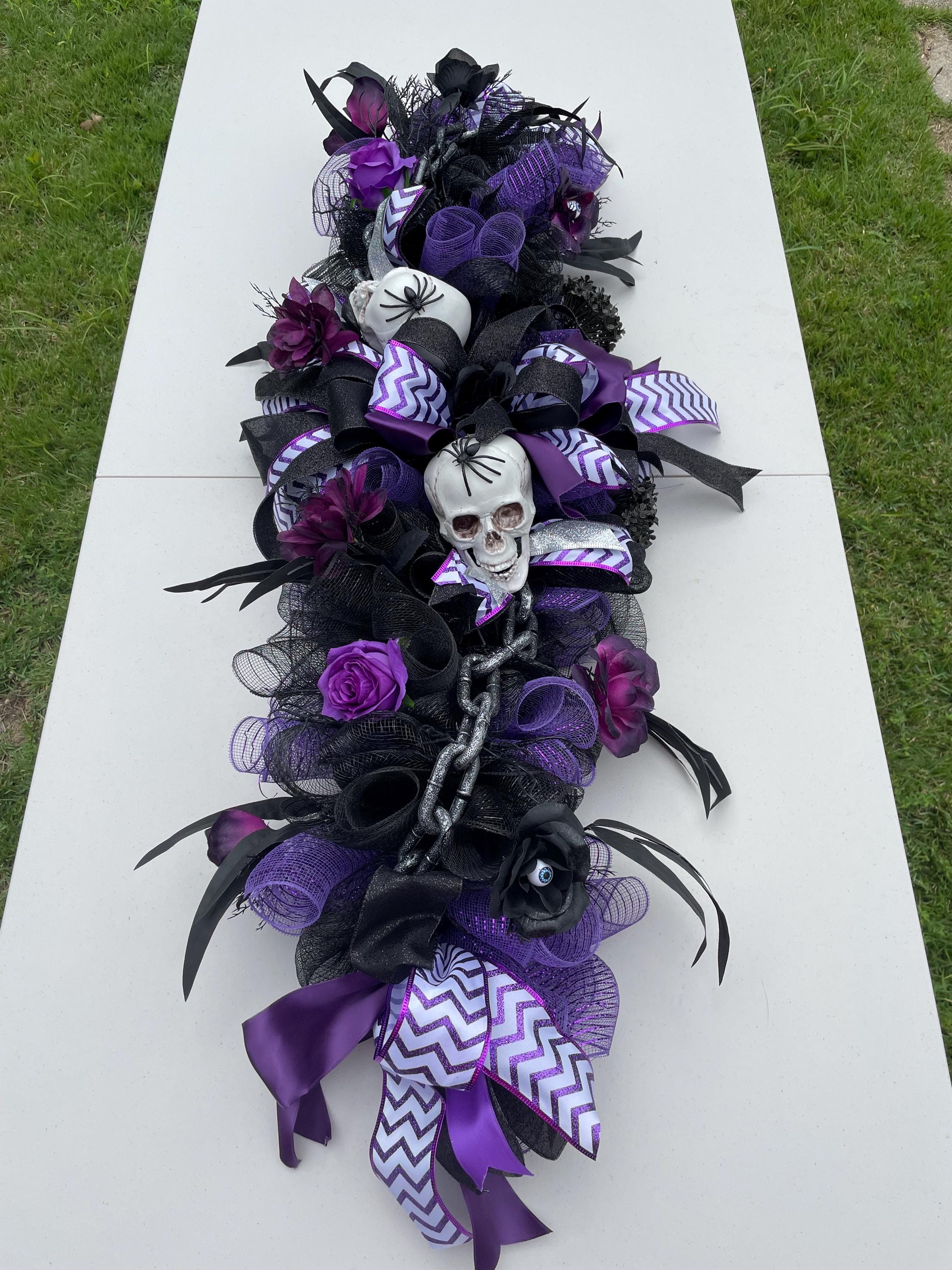 Gothic Mailboxes Skull Mailbox Swag, Gothic Mailbox Garland, Purple and Black Skull ...