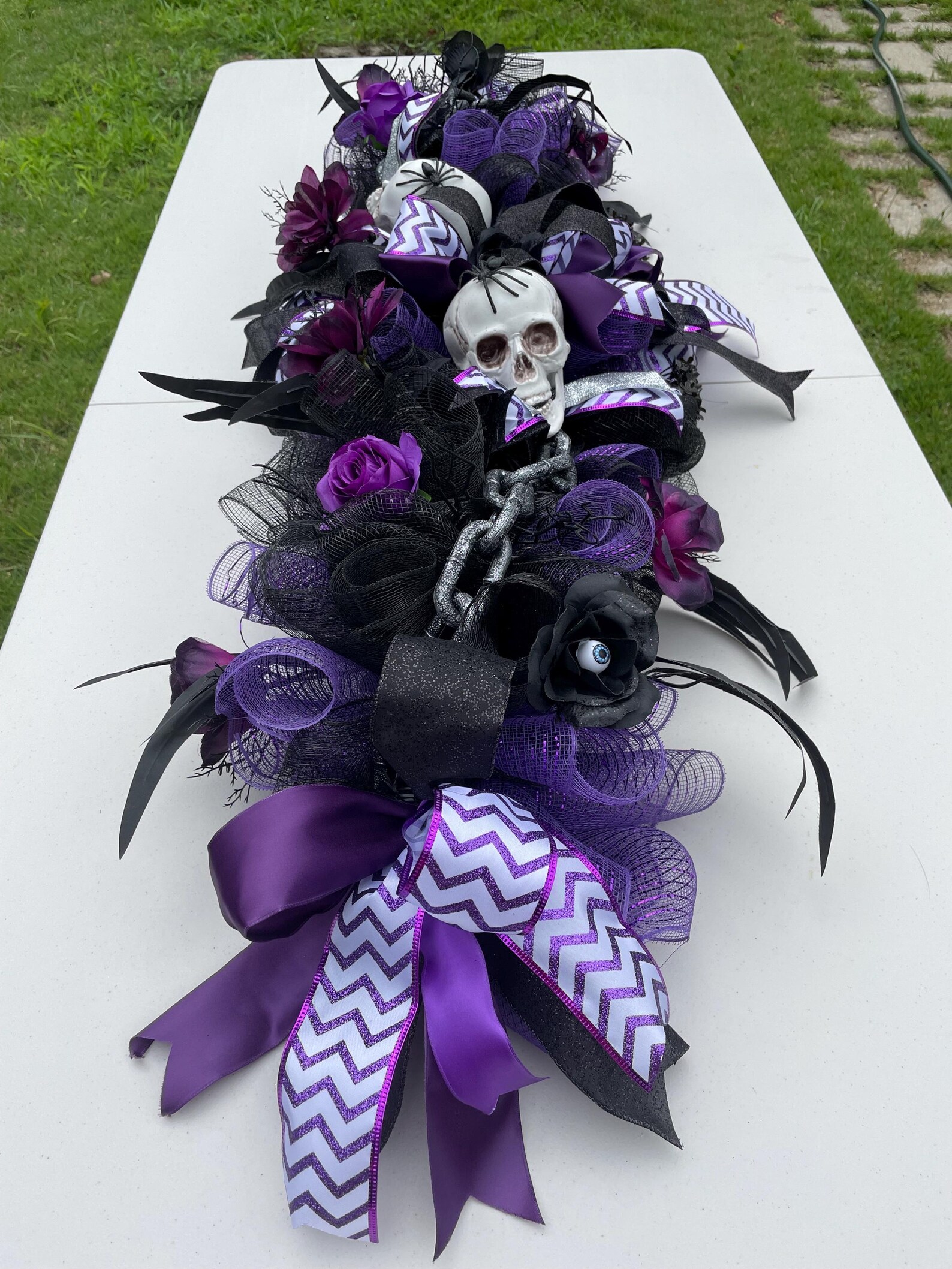 Gothic Mailboxes Skull Mailbox Swag, Gothic Mailbox Garland, Purple and Black Skull ...