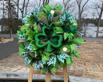 XL Saint Patrick's Day Wreath, St Patrick's Day Mesh Wreath, Shamrock Wreath, St. Patrick's Day Wreath Decor, Irish St. Patrick's Day Decor.