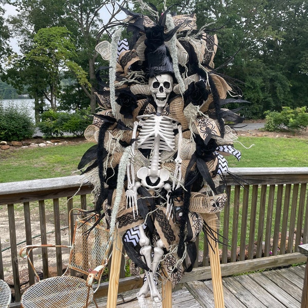 XL Skeleton Wreath, Skull and Bones Wreath, Voodoo Skeleton Wreath, Gothic Skeleton Wreath, Mr. Bones Wreath, Skeleton Swag, Bones Wreath.