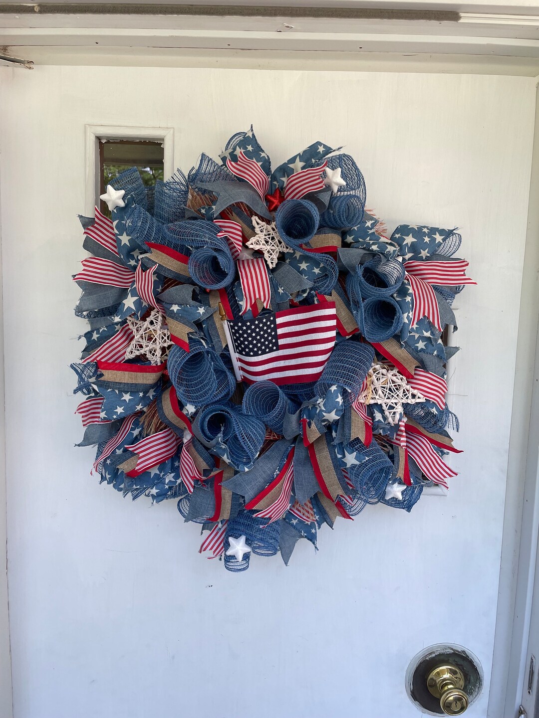 Americana Wreath Decor, 4th of July Mesh Wreath, Front Door Patriotic ...