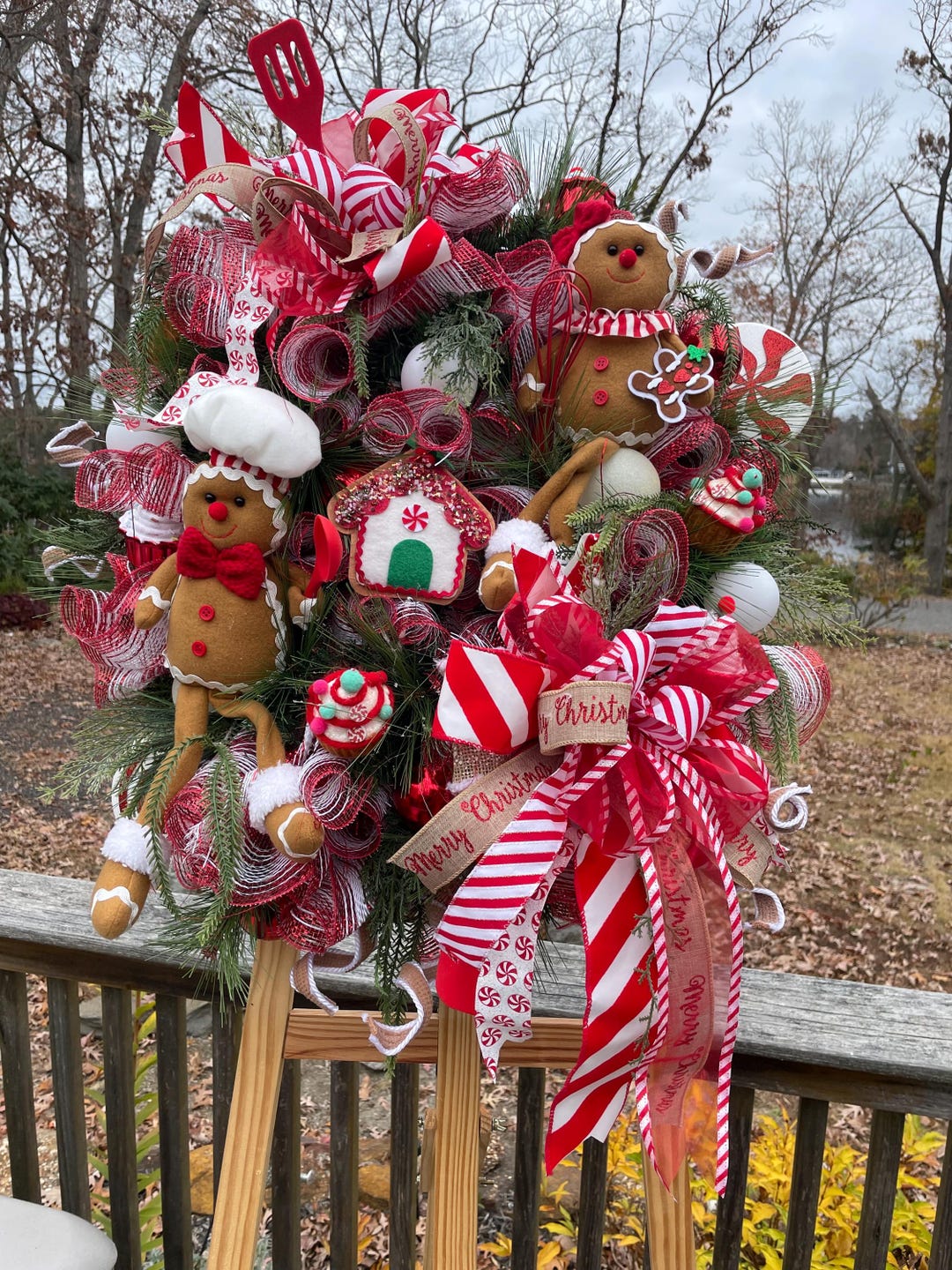 Gingerbread Christmas Wreath, Peppermint Candy Wreath, Holiday Door ...