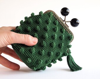 Crocheted With Little Transparent Beads Ladies Wallet Coin Purse Red Pink Clutch Kissing Clasp Card Holder Gift For Her Gift For Women