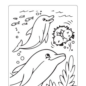 15 Dolphin and Sea Creatures Themed Coloring Pages for kids - Digital Download