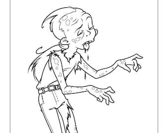 20 Kids Cartoon Zombie Halloween Horror Spooky Themed Coloring Pages - Digital Download