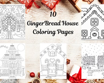 10 Gingerbread House Themed Christmas Coloring Pages Digital Download