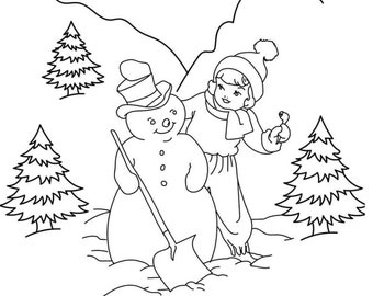 10 Snow Man Themed Coloring Pages - Digital Download