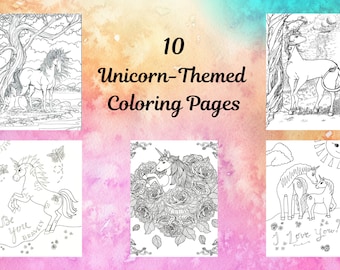 10 Unicorn-Themed Coloring Pages.