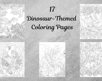 17 Childrens Dinosaur Themed Coloring Pages pt. 2- Digital Download