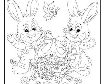 20 Easter Themed Coloring Pages - Digital Download