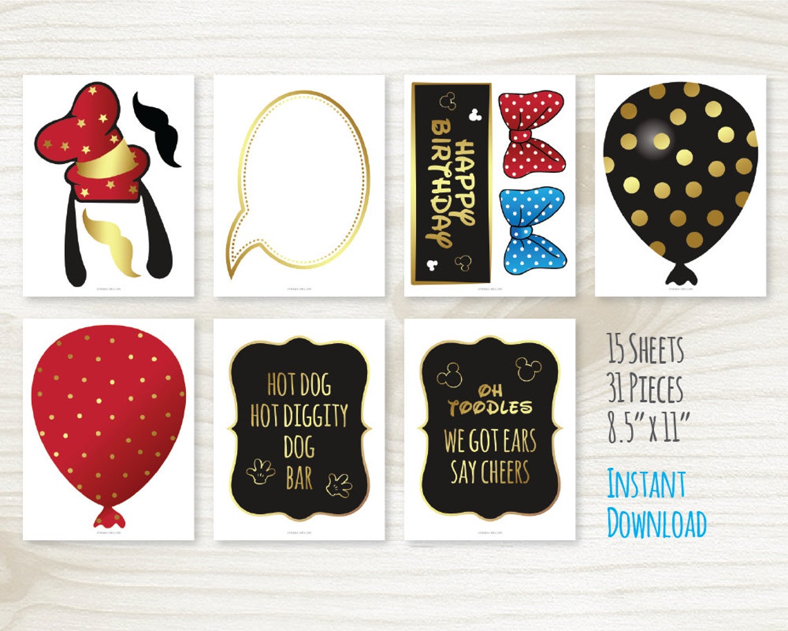 Mickey Mouse Photo Booth Props, Printable Birthday Party Decorations ...