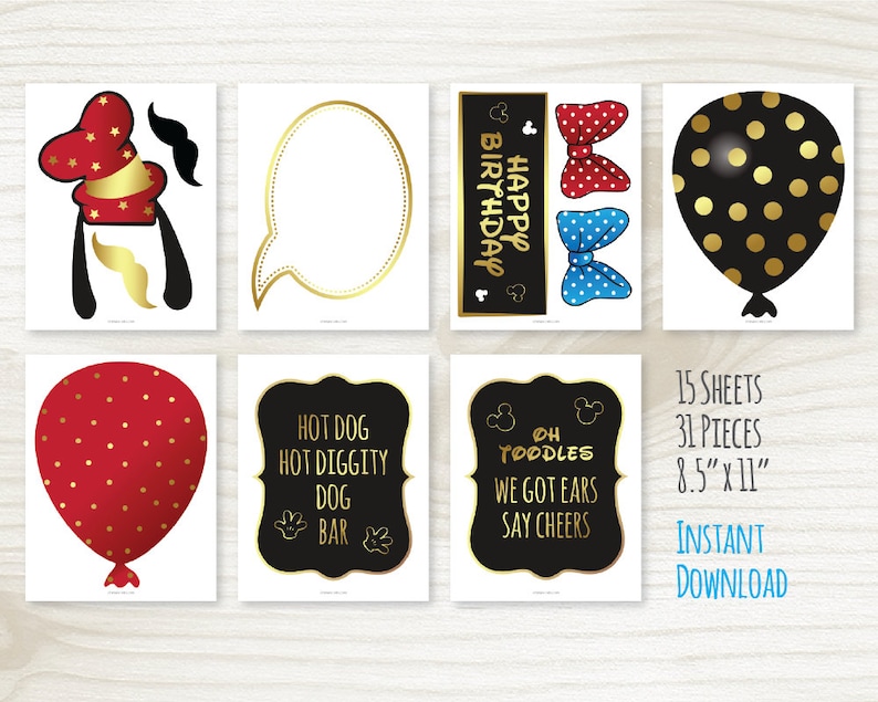 Mickey Mouse Photo Booth Props Printable Birthday Party Etsy