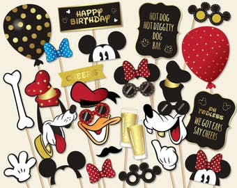 Mickey Mouse Photo Booth Props, Printable Birthday Party Decorations, Minnie Mouse Donald Duck Goofy Pluto  (#601)