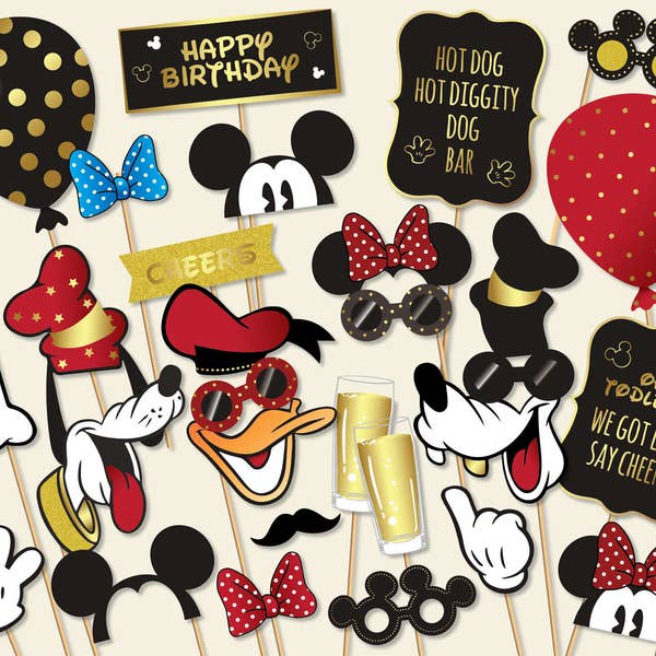 Mickey Mouse Photo Booth Props, Printable Birthday Party Decorations, Minnie Mouse Donald Duck Goofy Pluto  (#601)