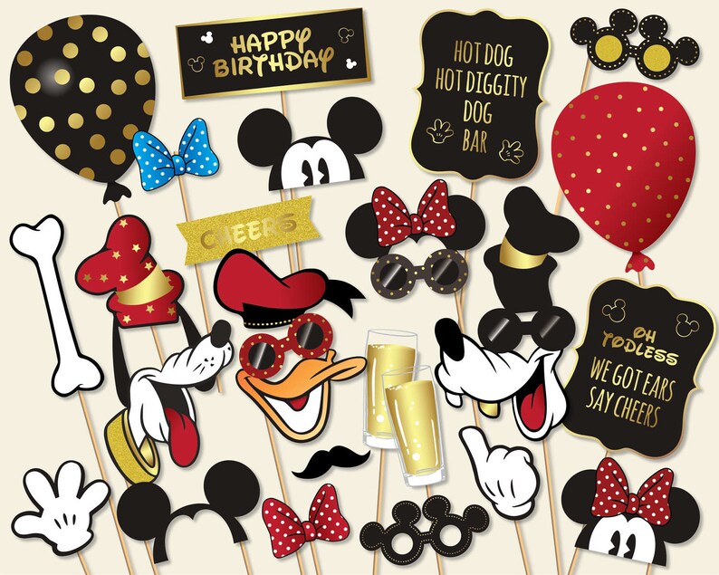 Mickey Mouse Photo Booth Props, Printable Birthday Party Decorations
