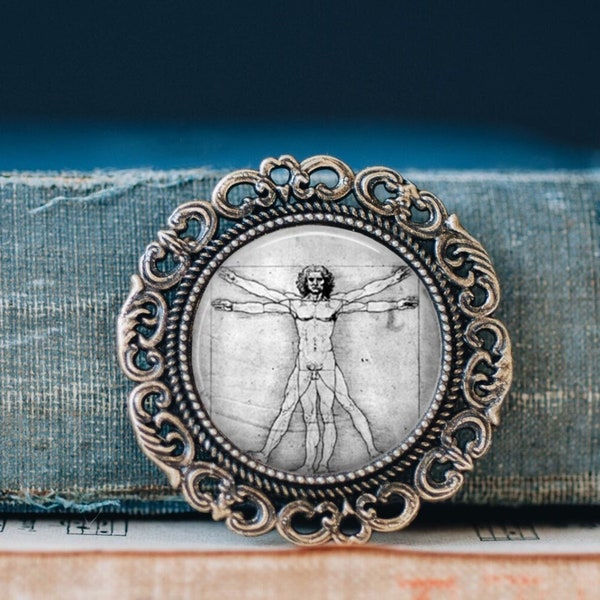 Vitruvian Man Brooch Pin - Leonardo da Vince Brooch - Vitruvian Man Jewellery - Art Lovers Jewellery - Da Vinci Jewellery - Classic Art Gift