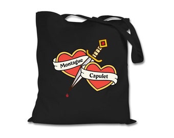 Romeo and Juliet Black Cotton Tote Bag: Shakespearean Literary Gift