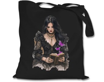 Dark Academia Girl Reading Book - Cotton Tote Bag
