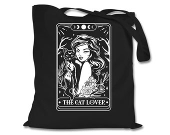 Bolsa de tela con diseño de tarot para amantes de los gatos: un divertido regalo de algodón
