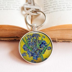 Vincent Van Gogh Key Ring - Vase with Irises Against a Yellow Background Key Ring - Vincent Van Gogh Gift - Van Gogh Art - Irises Key Ring