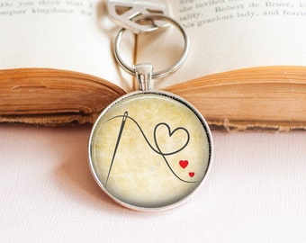 Sewing Key Ring - Needle and Thread  Key Ring - Sewing Lovers Key Ring - Craft Lovers Key Ring - Dressmaking Key Ring - Sewing Bee Key Ring