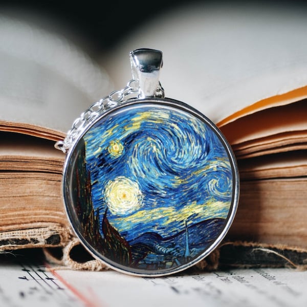 Pendentif nuit étoilée - Collier nuit étoilée - Bijoux d’art Van Gogh - Collier pendentif nuit étoilée - Bijoux amateurs d’art - Cadeau Vincent