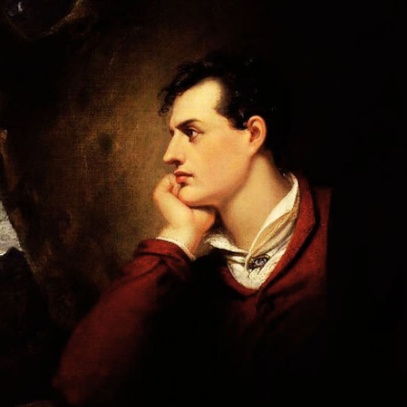 May include: A portrait painting of a man with dark hair and a red jacket. He is looking to the left and has his chin resting on his hand. The background is dark.