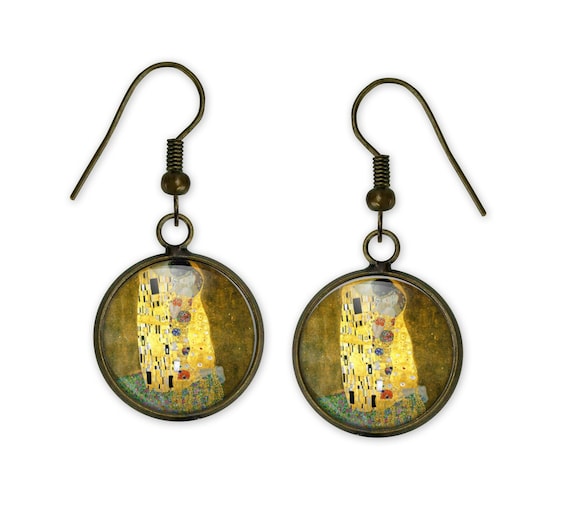 福村硝子 Klimt 接吻 ネックレス イヤリング セット クリムトの「接吻 