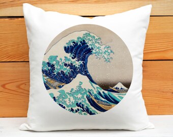 MSGUIDE Throw Pillow Cover Home Decorative Square 18x18 Inches Pillowcases Great Wave of Kanagawa Katsushika Hokusai