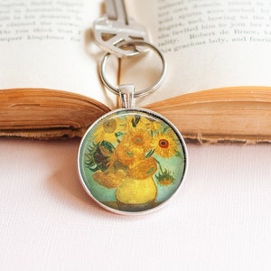 Van Gogh Sunflowers Key Ring - Vincent Van Gogh Art Key Ring - Famous Art Key Ring - Art Lovers Key RIng - Sunflowers Painting Key Ring