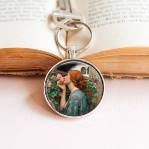 Porte-clés peinture préraphaélite âme de la rose, cadeau âme de la rose, porte-clés préraphaélite, cadeau préraphaélite, porte-clés romantique