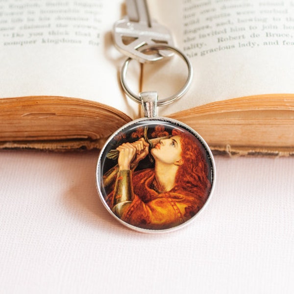 Joan of Arc Key Ring - Historical Art key Ring - Dante Gabriel Rosetti Art Key Ring-  Pre-Raphaelite key Ring - Feminist Key Ring