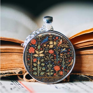 Medieval Tapestry Bird Necklace: Middle Ages Style Pendant