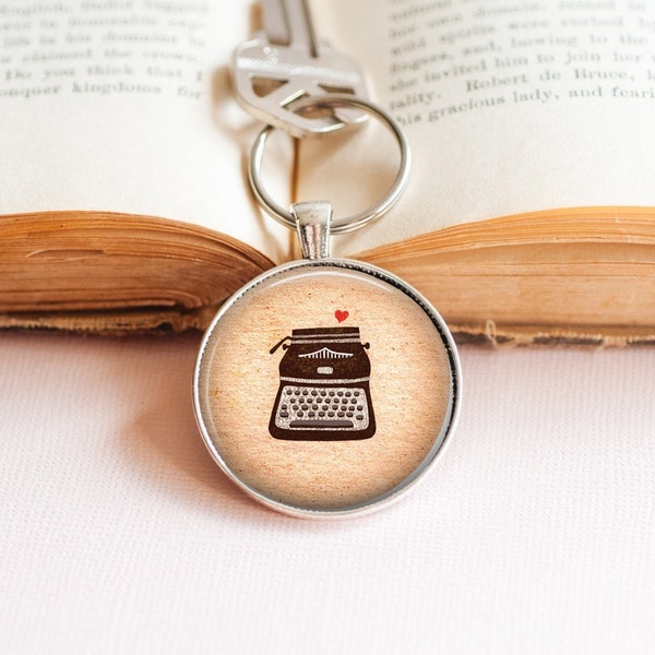 Porte-clés machine à écrire - Porte-clés machine à écrire de style vintage - Cadeau machine à écrire rétro - Porte-clés écrivain - Cadeau écrivain -