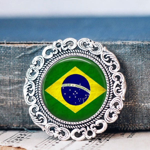 Brazilian Flag Brooch - Brazilian Flag Jewellery - Brazil Jewellery - South American Jewellery - Brazil Gift