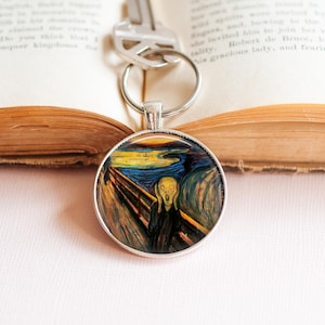 The Scream Painting Key Ring: Edvard Munch Art, Glass Cabochon