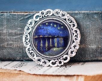 ゴッホの星月夜ブローチ：アート愛好家のためのジュエリー - Etsy 日本