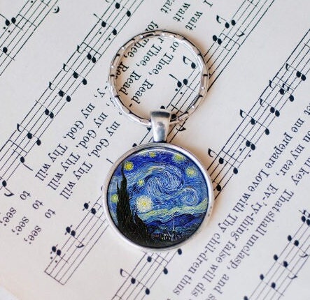 GLUDEAR Lippenstift-Hülle Als Schlüsselanhänger – Van Gogh Kunst Motiv, Starry Night Design
