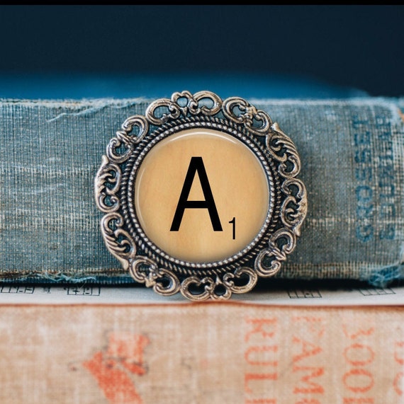 Scrabble Tile Initial Brooch Pin A to Z Available Letter
