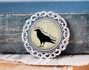 The Raven Brooch Pin: Edgar Allan Poe Poem Jewellery, Gothic Horror