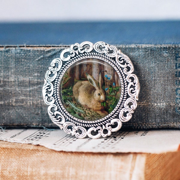 A Hare in the Forest Brooch - Hans Hoffman Art Brooch Pin - Hare Jewellery - Animal Art Jewellery -