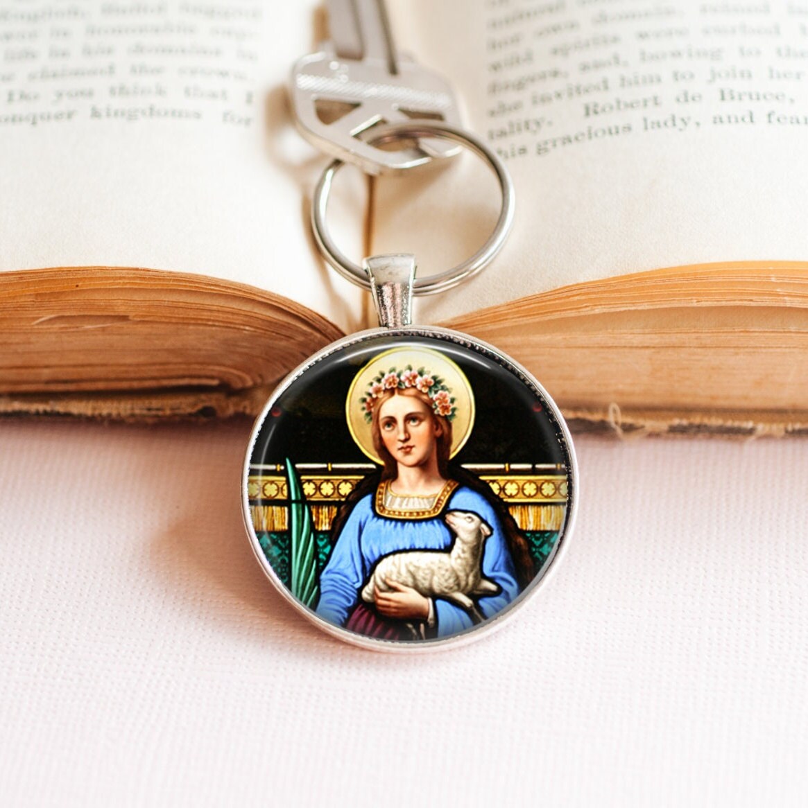 Virgin Mary and Lamb Key RIng - Mary and Lamb Key Ring - Religious Key Ring - Religious Gift - Our Lady and Lamb Key Ring - Christian  GIft