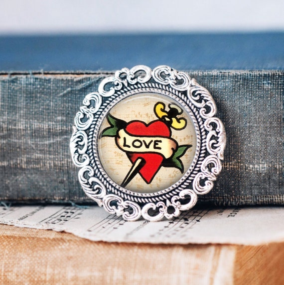 Loveheart Tattoo Brooch Pin Love Heart Jewellery Tattoo 