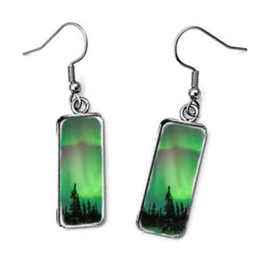 Northern Lights Rectangle Earrings - Astronomy Earrings - Night Sky Earrings - Northern Lights Jewellery - Astronomy Jewelry