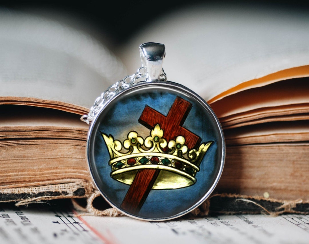 Cross and Crown Pendant Necklace Cross and Crown Religious Necklace Catholic Art Necklace